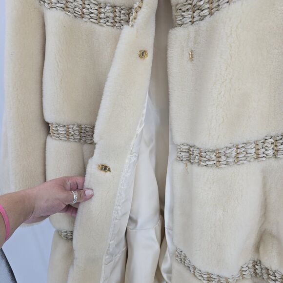 Vtg Teddy Bear Cream Superwashed Pure Wool Lined Coat 1950s/60s Medium Italy - Picture 11 of 11
